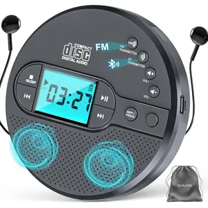 Portable CD Player with 2000mAh Rechargeable - Connect CD Player with 3.5mm Headphones Jack,FM Transmitter,LCD Screen,AUX,Built-in Speaker,USB MP3 Player, Anti-Shock Protection for