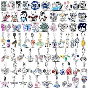 925 Sterling Silver Butterfly Charms Sunflower Airplane Beads For Original Bracelet DIY Jewelry Making Heart Cat Dog Charm Gift