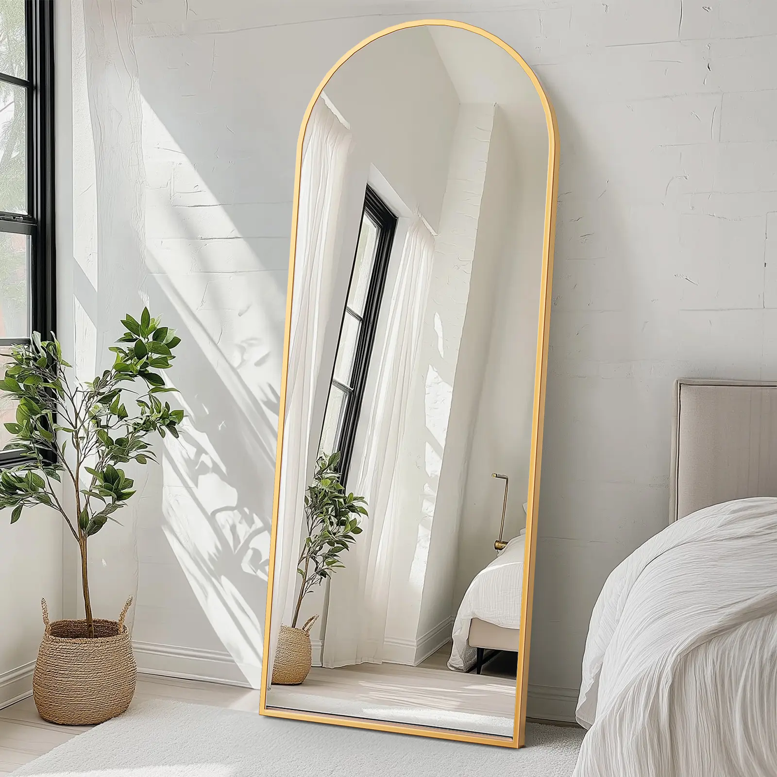 Full Length Mirror, Freestanding Floor Mirror with Stand, Slim Aluminum Frame Wall Mounted or Leaning Mirror for Bedroom, Living Room, Dressing Room, College Dorm Room Decor