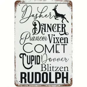 1 count Reindeer Names Metal Sign, Christmas Wall Hanging Sign, Vintage Metal Sign, Rustic Farmhouse Signs for Home Bar Coffee Office Garage Décor, 8x12 in