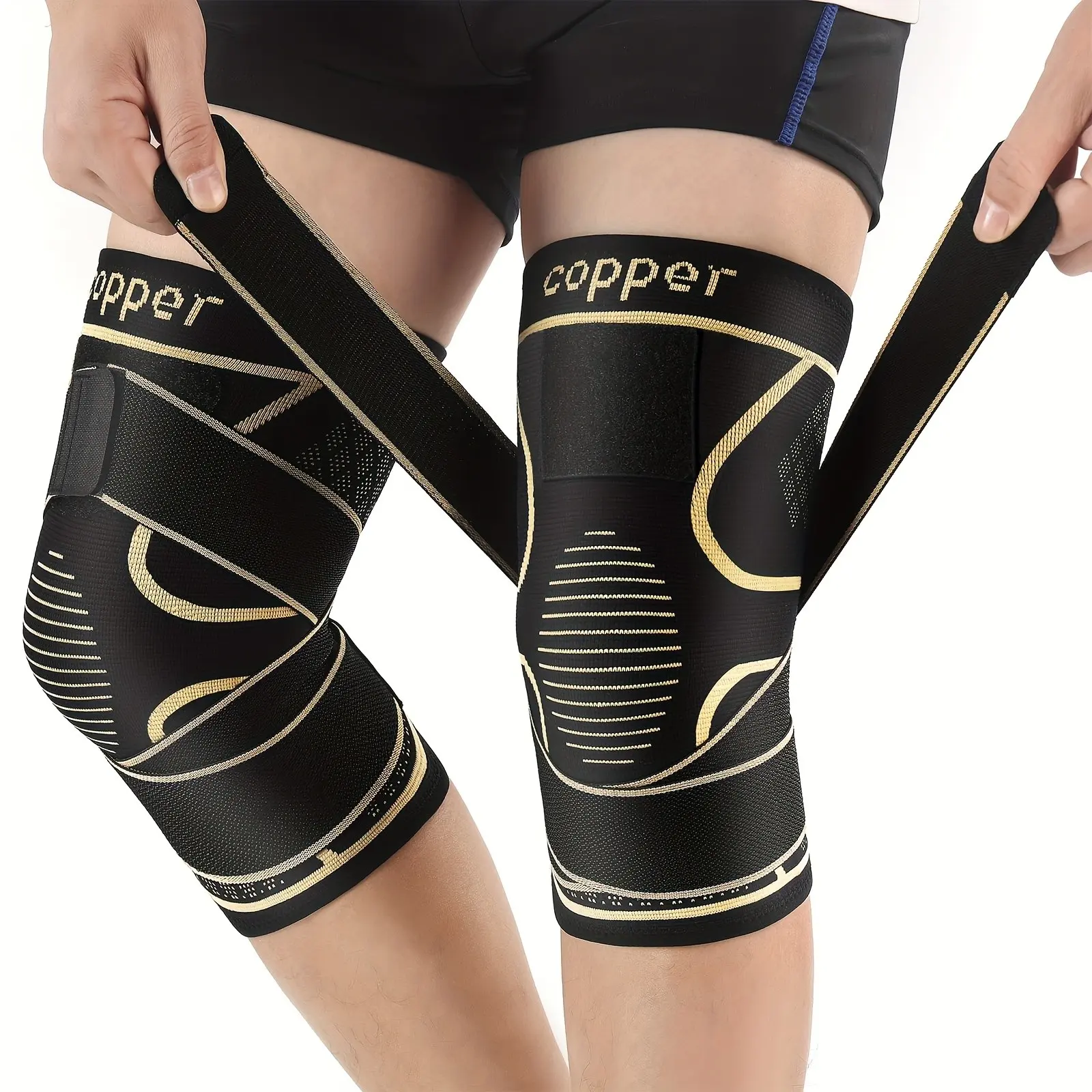 Unisex Copper Ion Compression Knee Sleeve with Adjustable Strap, Knee Compression Wrap, Ideal for Running Sports Gym Cycling, Perfect Gift for Family and Friends