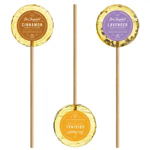 Bee Inspired Gourmet Variety Honey Lollipops Bag of 8 - Sweet Bonbon with Original Honey, Blueberry, Lemon, Lavender, Cinnamon, Ginger, Bourbon, Vanilla Flavors