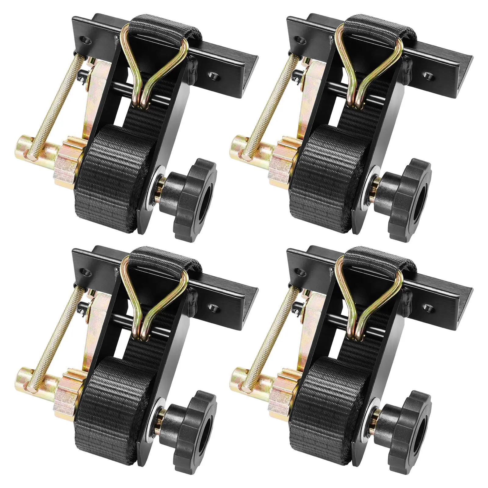 【Summerfinds】VEVOR 4-Piece Heavy Duty Ratchet Straps, 1.5 in x 7.4 ft Carbon Steel Ladder Rack Straps, Black Square Tube Mount, Double J-Hooks, 500 lbs Buckle Lock, Adjustable Ropes, Durable Nylon, Kayak & Family Luggage Transport Tool