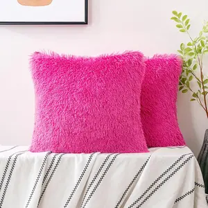Pack of 2 Luxury Faux Fur Throw Pillow Covers Decorative Soft Fluffy Plush Pillowcases Square Cushion Covers for Living Room Sofa Bedroom 18x18 Inch Hot Pink