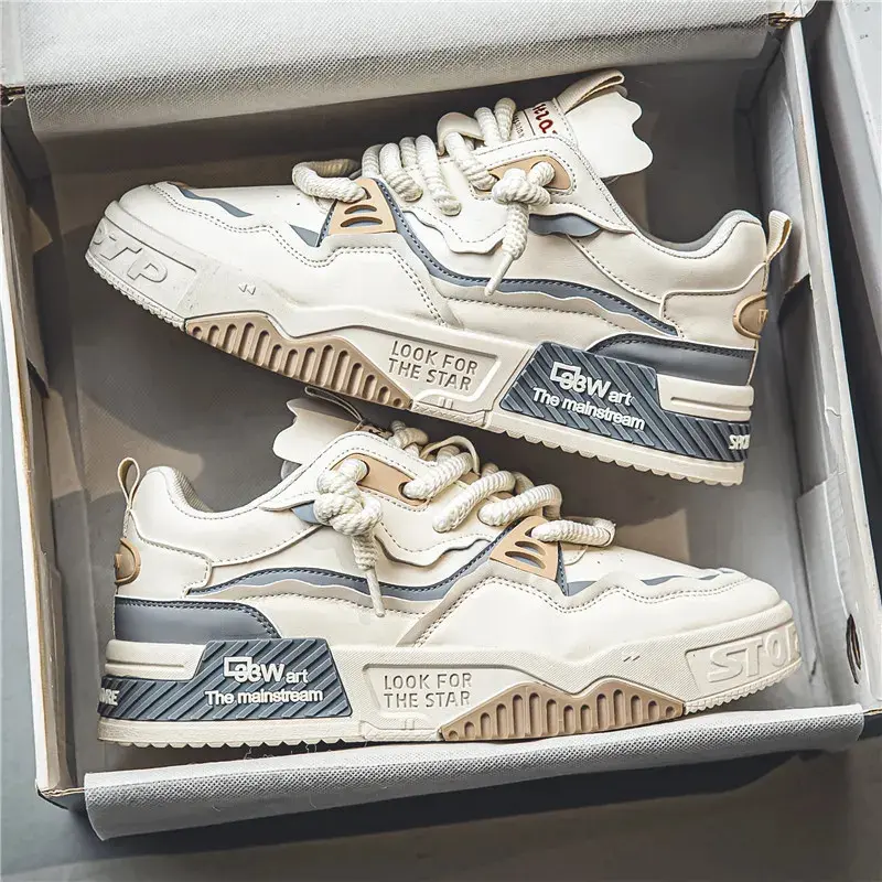 Men's Shoes 2025 New Casual Sports Shoes Men's Thick Sole Height Increasing Leather Panel Shoes Mesh Panel Shoes Trainer Runner Training Sneaker Athletic Closed Running Boy Footwear Makapal