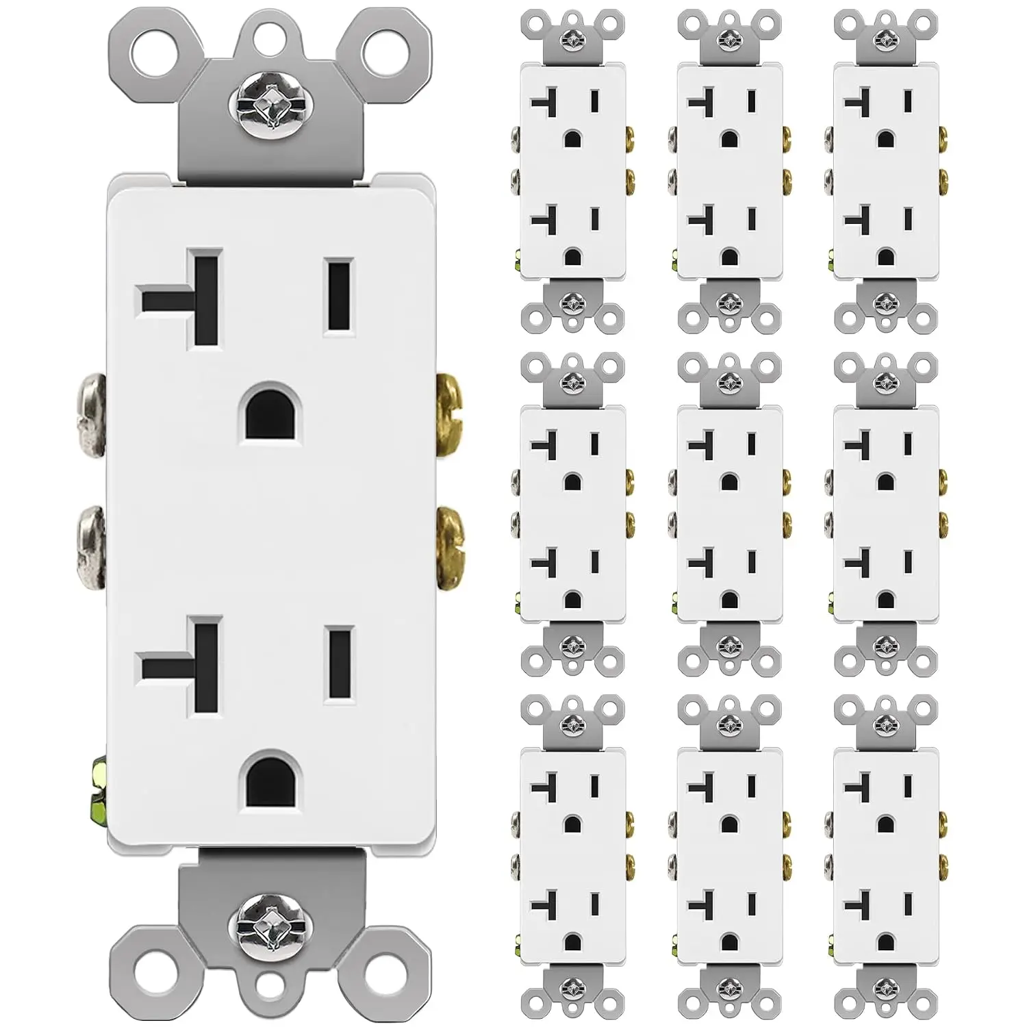 10 Pack 20 Amp Decorator Wall Receptacle Outlet, Non-Tamper-Resistant, 20A/125V/2500W, Residential and Commercial Use, UL Listed, White