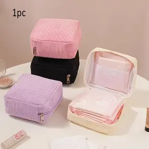 Portable Mini Sanitary Napkin Storage Bag, Thick Velvet Fabric, Large Capacity, Travel Organizer for Cosmetics and Lipsticks, Makeup Organizer Pouch, Travel Cosmetic Bags, Travel Essentials
