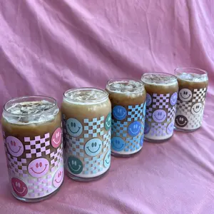 Smiley Face Checkered Iced Coffee Glass