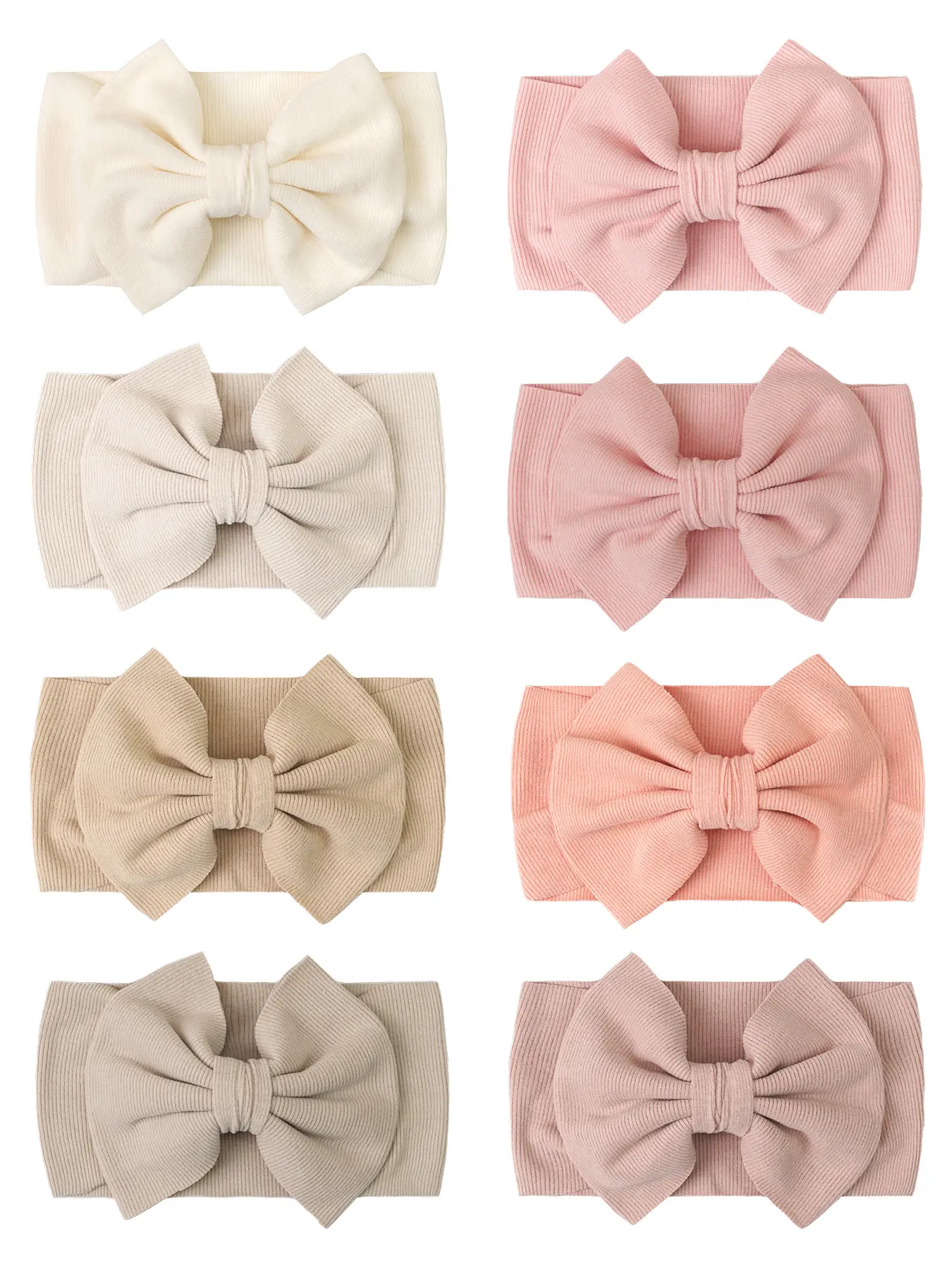 8 PCS Oversized Cute Bow Headbands for Infants, Buttery Soft & Lightweight for Everyday Use, Gentle Stretch Ribbed Headwrap for Newborn Photography Props, Headband Set, Baby Big Head Bow, Infant Hair Accessories, Newborn Headband Bows