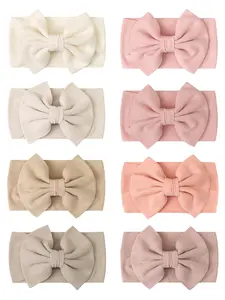 ​8 PCS Oversized Bow Headbands for Infants, Buttery Soft & Lightweight for Everyday Use, Gentle Stretch Ribbed Headwrap for Newborn Photography Props