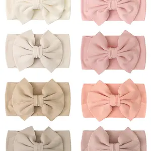 ​8 PCS Oversized Bow Headbands for Infants, Buttery Soft & Lightweight for Everyday Use, Gentle Stretch Ribbed Headwrap for Newborn Photography Props
