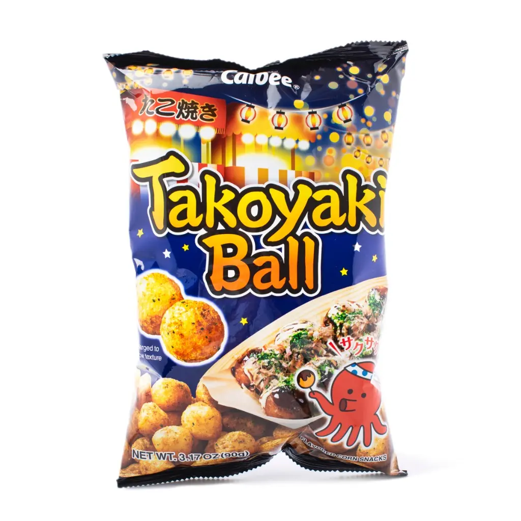Calbee Takoyaki Ball - Grilled Octopus-Filled Snack with Japanese Sauce and Seaweed Flakes