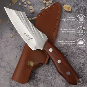 Hammered Stainless Chef Knife - Full Tang Camp Tool with Wood Handle & Sheath - Heavy Duty for Backcountry Cooking & Home Use