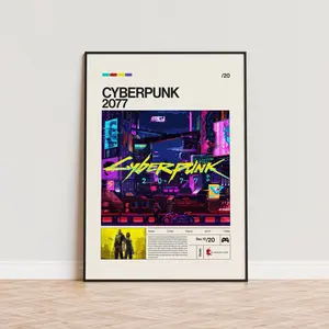 Cyberpunk 2077 Night City Poster, Minimalist Video Game Wall Art, Sci-Fi Future Print, Gaming Room Decor, Gamer Gift