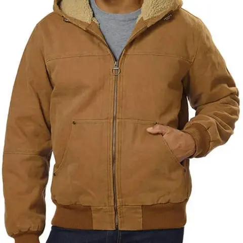 Men's Loose Fit Washed Duck Active Jacket Winter Insulated Canvas Hooded Work Utility Jacket with Pockets
