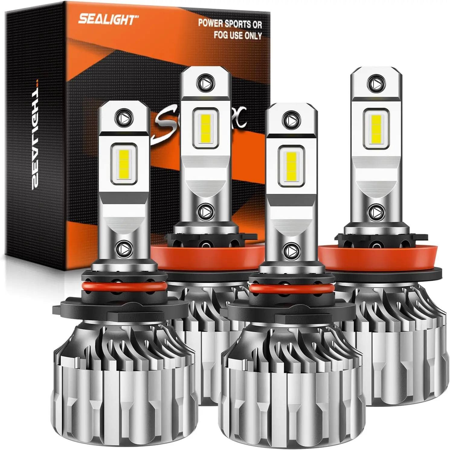 SEALIGHT H11 9005 Light Bulbs Combo, 92,000 Lumens 800% Brighter 6500K Cool White Light, 1:1 Size 9005/HB3 H11/H9/H8 DRL Fog Light Halogen Replacement, Plug-N-Play, Pack of 4