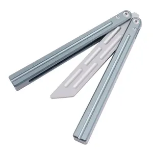 Silver Color Aluminum Lightweight Balisong Butterfly Trainer, Beginner Training Knife Set, Unsharpened Blade, Perfect Gift for Friends