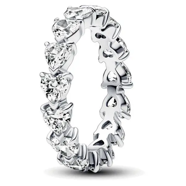 Pandora Row of Hearts Eternity Ring 193103C01-54, Romantic, Elegant, Eternal Love, Silver, Glamorous, Row Hearts, Sparkle, Ring Stack, Contemporary