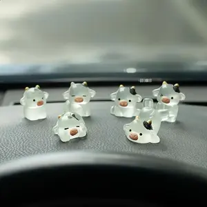 6Pcs Glow Cow Car Ornaments Set, Colorful Semi-Transparent Design, Non-Slip Gel Base for Car and Home Use, Cute Car Decor