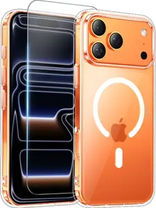 iPhone 17 Pro Case Clear with Screen Protector, [Compatible with Magsafe][Anti-Yellowing][Military-Grade Protection] Shockproof Slim Magnetic Phone Case Cover, Transparent