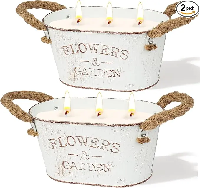 Large Citronella Outdoor Candles, 2 Pack, 3-Wick Natural Soy Wax Lemongrass Scented Candles, Long Burning Candles for Patio, Garden, Yard, Balcony, Camping & Home