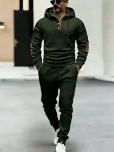 Men's contrasting color hooded sportswear high-quality texture two-piece set