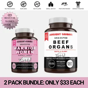 Ancient Origins Warrior Women's Grassfed Beef Organs Guts & Glory 180 Capsules - Natural Vitamin Supplement for Women Over 18+ Healthcare  - No Pesticides Non-GMO Pasture Raised - Tasteless Capsules - Organ Starter Pack for Women Superfoods AutoShip