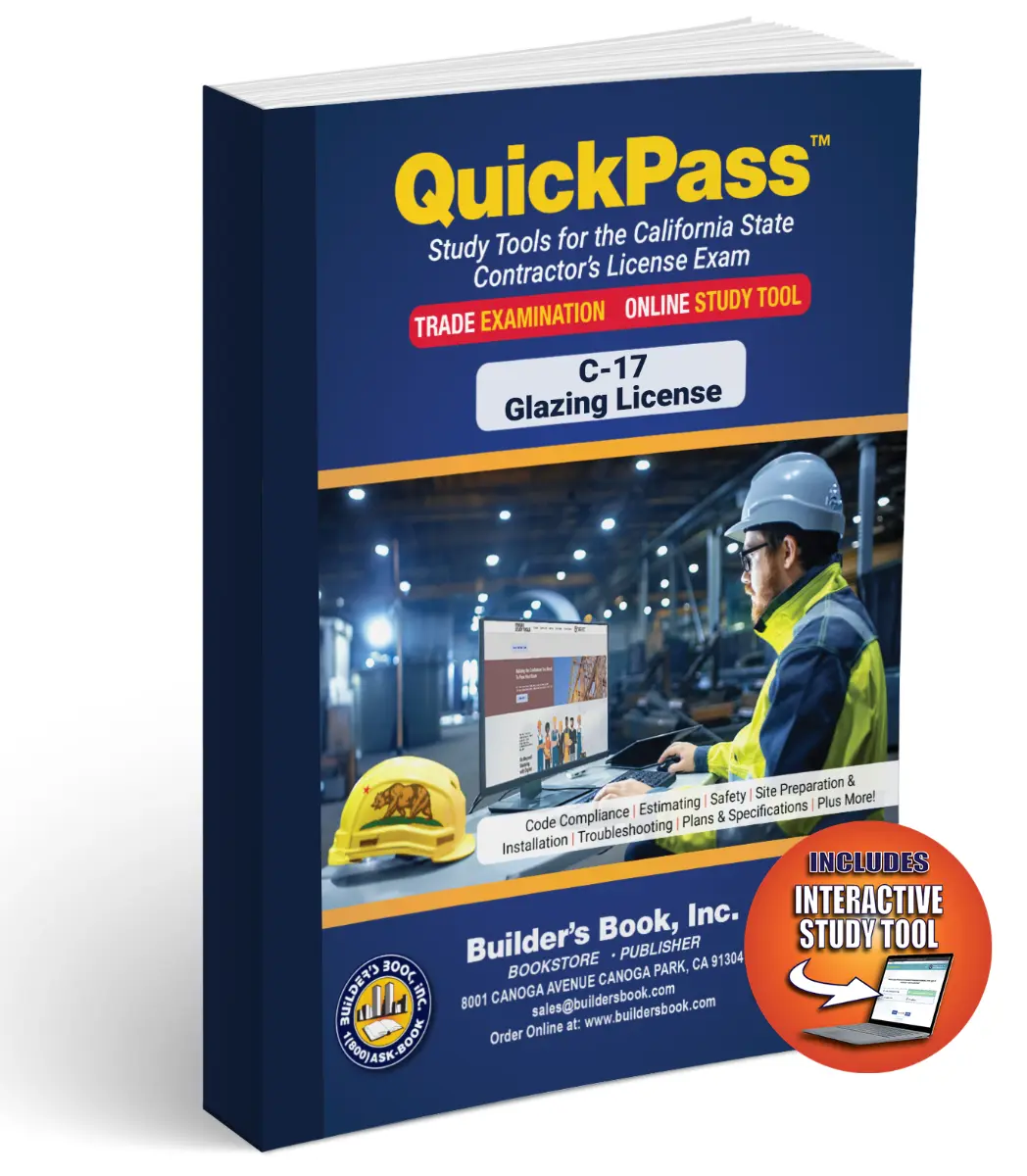 Glazing License Examination (C-17) - QuickPass Study Tool Book with Online Study Program