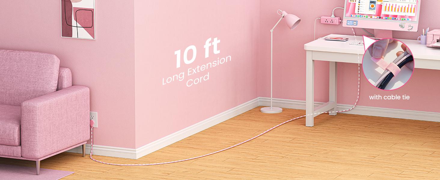 HONIZER Flat Plug Power Strip Surge Protector with 6 Outlets & 3 USB Ports (1 USB-C), 10FT/15FT Extension Cord for Home, Office, Desk, Dorm Room