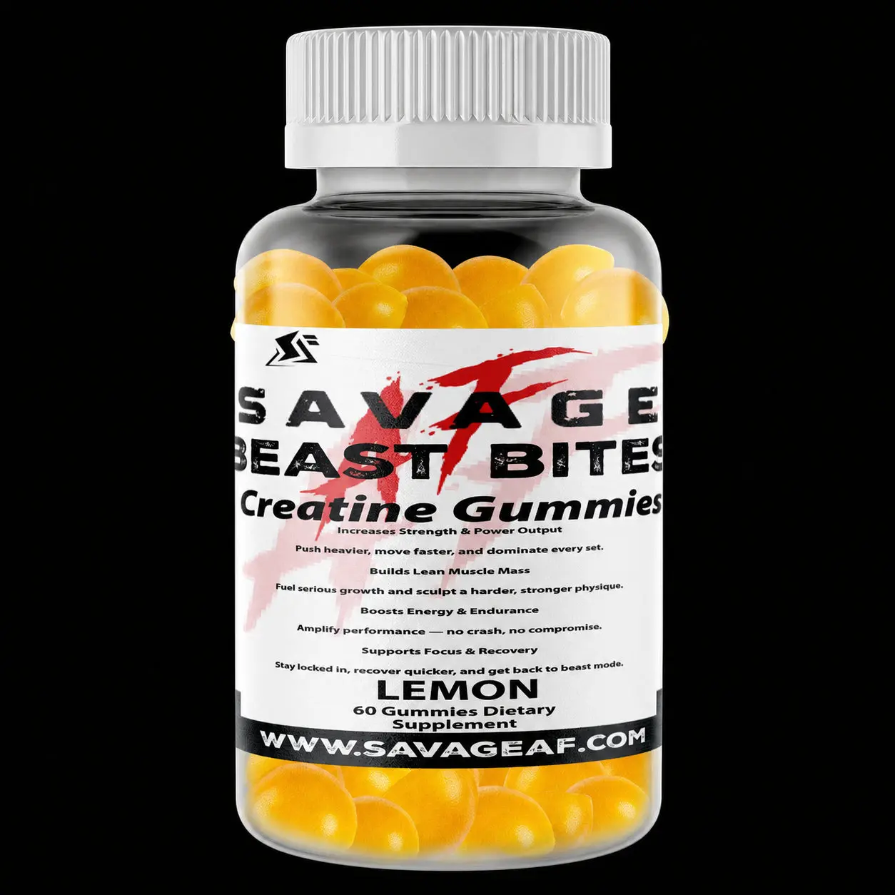 Beast Bites Creatine Gummies | Lemon Flavor Muscle Growth & Recovery Support Edible Dietary Supplement Endurance Supplement