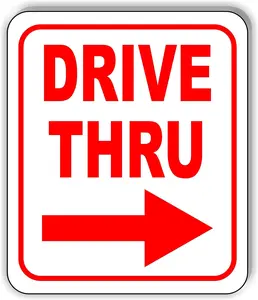 Drive Thru Right Arrow Red Aluminum Composite Sign - Directional Enter Arrow - Custom Business Board - Open Closed - 15" X 18"