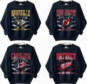 Gildan USA Vintage 90s All Hockey Teams Crewneck Sweatshirt, Unisex Hockey Fan Pullover, Classic Fit Retro Crewneck for Sports Fans, Cozy Game Day USA, Hockey Fan MN7