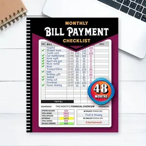 Monthly Bill Payment Checklist Notebook - Large 4-Year Bill Tracker with 960 Billing Records for Budgeting, Debt Repayment (Office Stationery for Families)