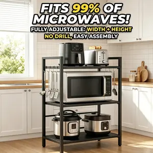 Kitchen Accessories: No-Assembly Required Folding Kitchen Shelving Unit; Home Goods: Multi-Tier Microwave and Oven Storage Rack