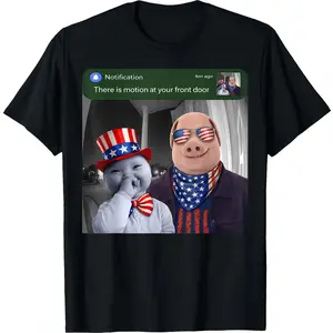 Women's Oversized Graphic Tee Summer Stylish Women Wear 4th of July Independence Day Casual Tshirt Funny John Pork AI Baby Motion Front Door Graphic Tee