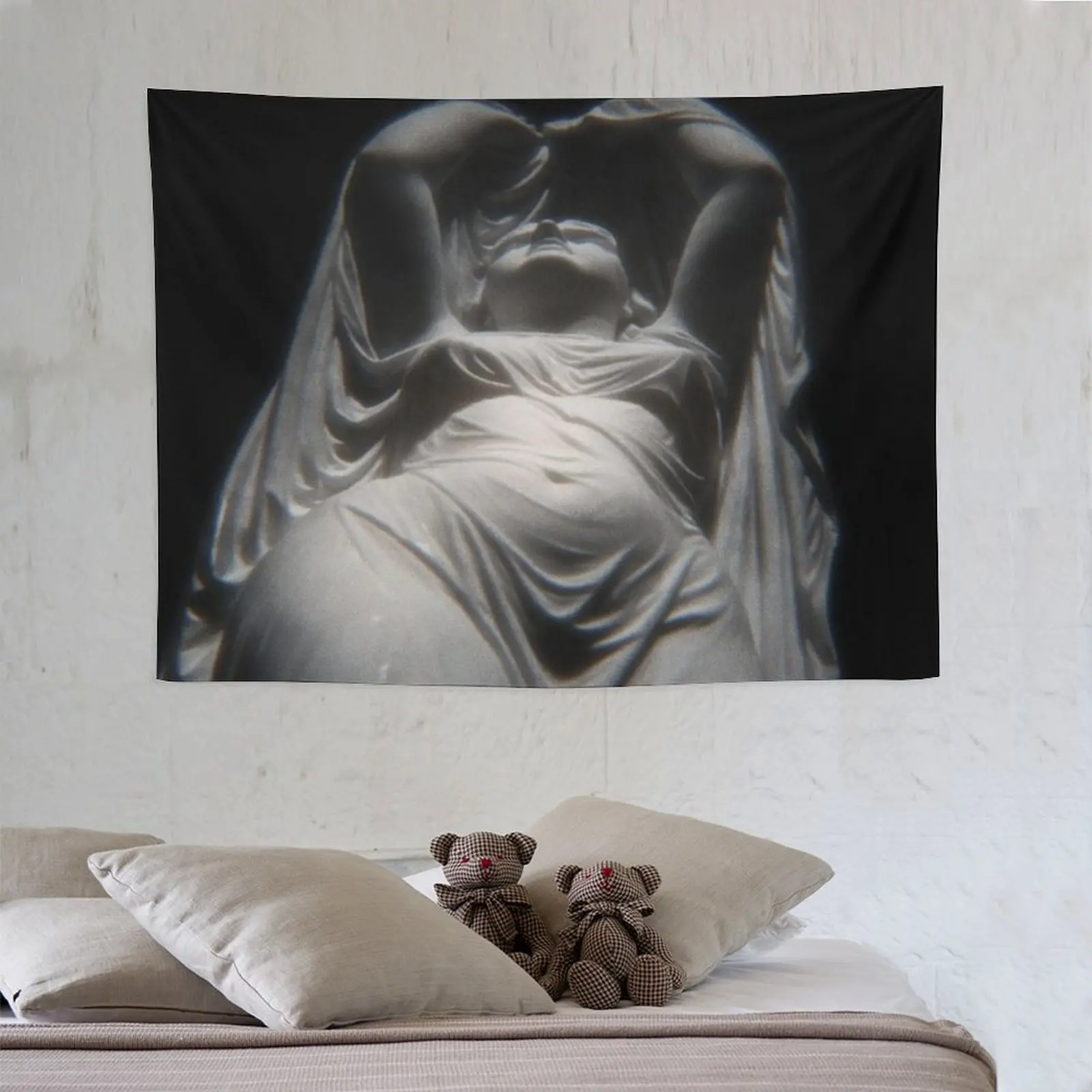 Smooth Angel Wing Backdrop Tapestry - Gothic Style Ethereal Sculpture Wall Art, Dark Romance Aesthetic Bedroom Decor, Moody Renaissance Haunted Book Art Home Decor for BookTok Reading Nook, Angelic Goddess Fabric Poster, Angel Wing Backdrop Tapestries