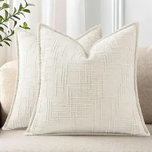 2pcs Chenille Throw Pillow Covers, Thick Tweed Textured Decorative Farmhouse Accent Modern Neutral Pillow Cases for Bed Home Sofa Couch, Bedroom Decorative Accessories (No Insert)