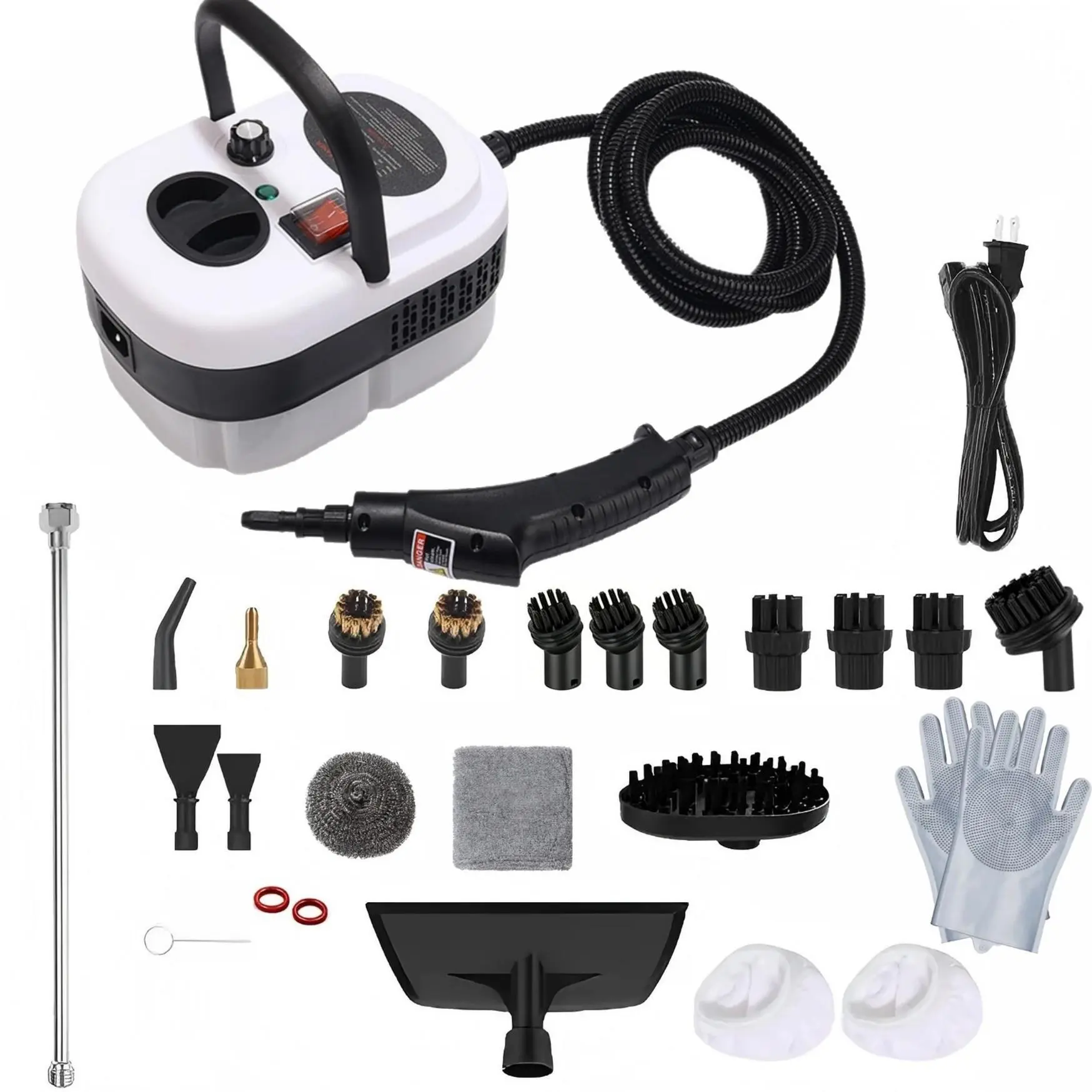 Portable Steam Cleaner for Window Cleaning, 2500W, 15s Fast Heat-Up, 6-Level Adjustable, 1200ml Water Tank, 20pcs Accessories, Steamer for Window, Glass Door, Mirror and Screen Cleaning (White)
