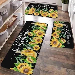 2/3pcs kitchen anti slip carpet floor mat, Farmhouse kitchen rug, sunflower American pastoral style decorative kitchen floor mat, flannel washable kitchen floor mat, suitable for kitchen, dining room, laundry room floor mat