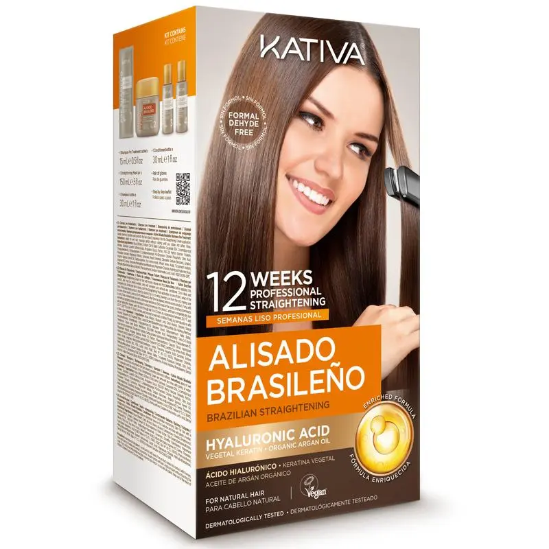 Kativa Brazilian Straightening Perm Kit | Up to 12 Weeks Smooth Hair | Hyaluronic Acid
