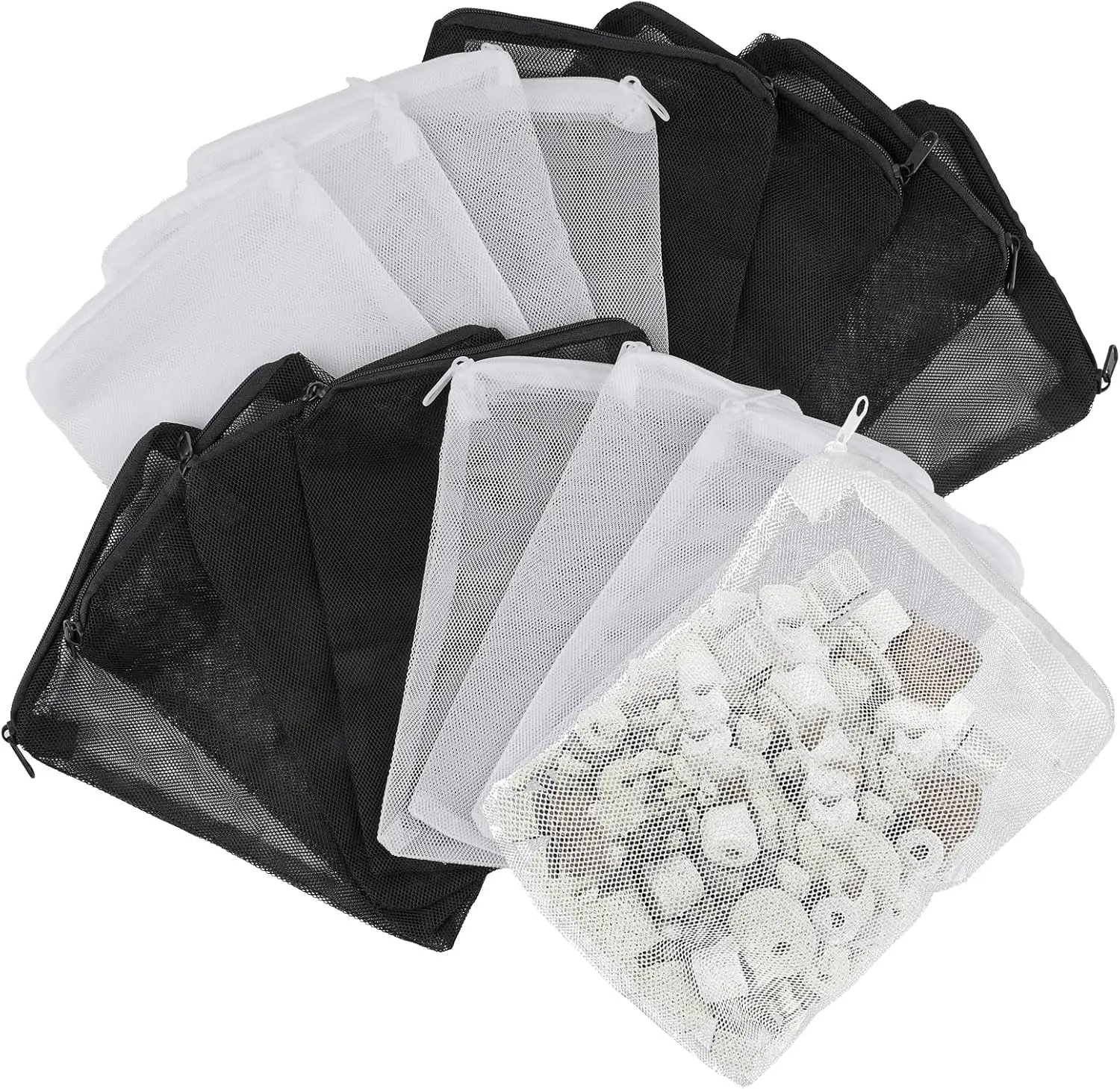 16 Pcs Aquarium Filter Media Bags Extra Fine, 7.8 x 5.9 Inch Filter Media Bag with Zipper, White & Black Aquarium Mesh Bag for Fish Tank Activated Carbon, Ceramic Rings