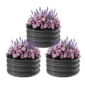 Galvanized Raised Garden Beds Outdoor, 3 Round Metal Planters (2x2x1Ft), Heavy Duty Flower Herb Vegetable Boxes, Open-Bottom, Quick Assembly,Black