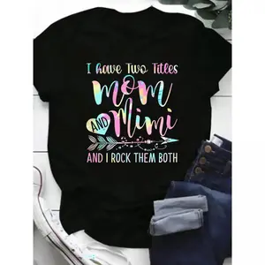 Women's  Mimi Graphic T-Shirt - "I Have Two Titles Mom and Mimi" Fun Printed Design, Short Sleeve Round Neck Casual Tee for Casual Attire
