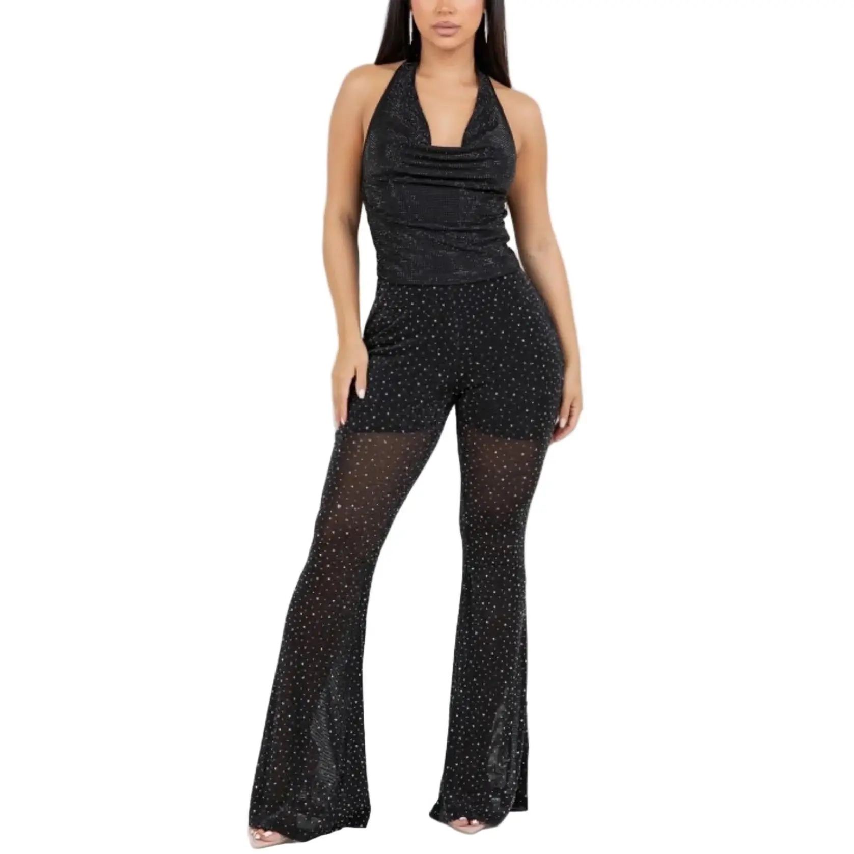 Mila Pants- Full of Rhinestones pants Stretchy  95%Polyester 5%Spandex