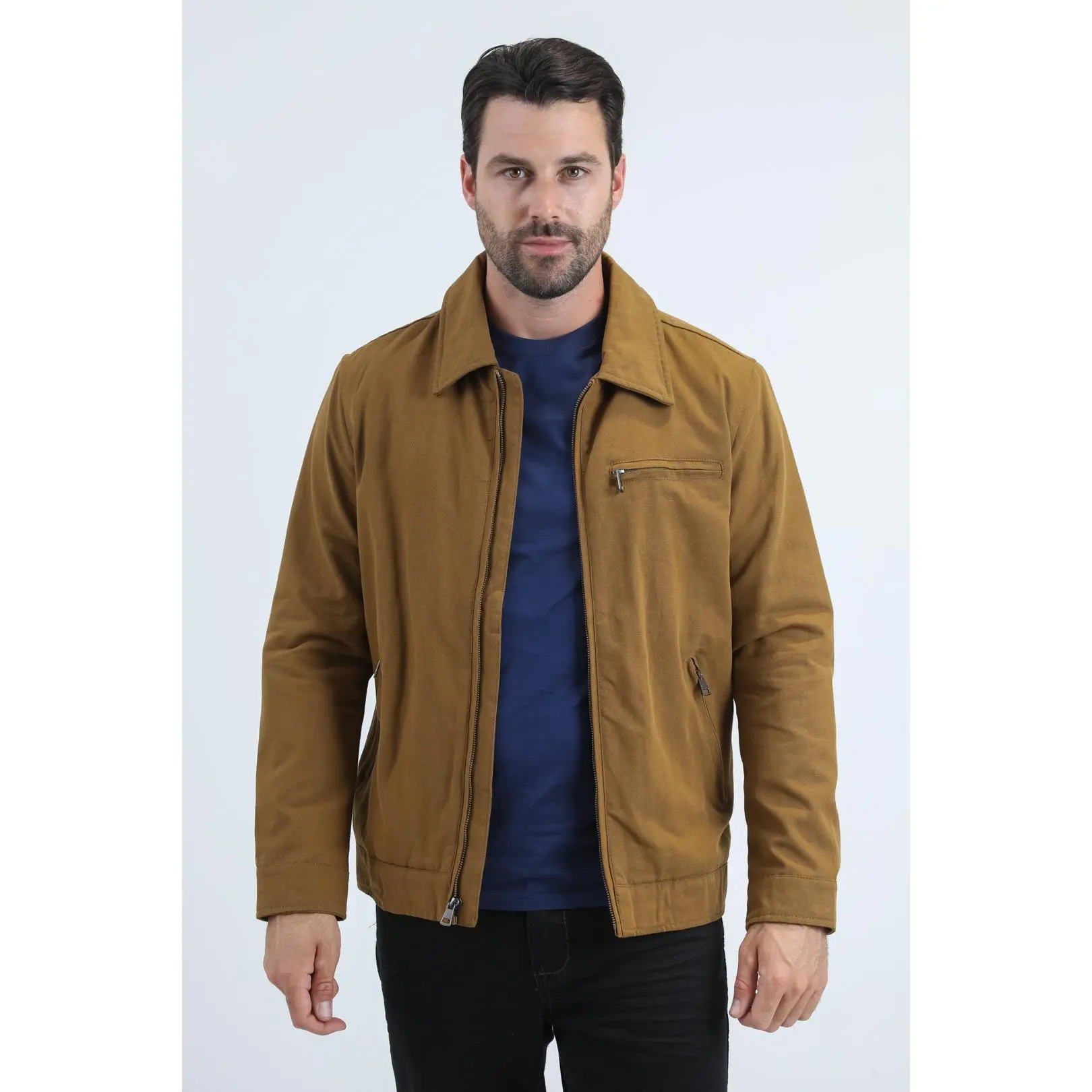 Platini Men's Fur Lined Quilted Faux Suede Camel Coat (JKT11097 Camel)