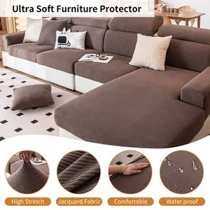 Stretch Sofa Cover, Non-Slip Full Coverage, All-Season Universal, Luxurious Fabric, Dustproof, Pet Friendly, Adjustable Fit, Soft Sofa Protector