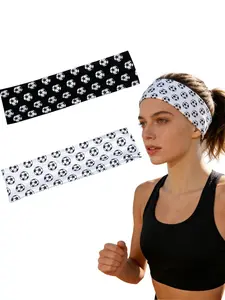 2pcs World Cup Football Soccer Elastic Printed Fabric Hair Tie, Sweat Absorbent Stretchy Training Headband Hair Band for Daily Use and Sports