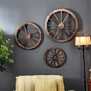 3pcs Boho Style Wooden Wagon Wheel Wall Art Set