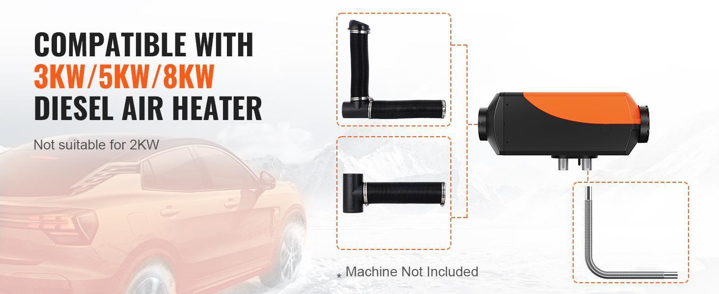【Spotlight Day】VEVOR Diesel Heater Pipe Ducting Set, 3" Extendable Air Duct Hose, 1" Stainless Steel Exhaust Pipe, 2 Air Vents, Tee Air Outlet Connector and Hose Clamps, for 2KW/5KW/8KW Diesel Parking Heaters 【Spotlight Day】VEVOR Diesel Heater Pipe Ducting Set, 3" Extendable Air Duct Hose, 1" Stainless Steel Exhaust Pipe, 2 Air Vents, Tee Air Outlet Connector and Hose Clamps, for 2KW/5KW/8KW Diesel Parking Heaters