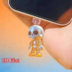 Skull Doll Charger Port Dust Plug, 2D Acrylic Fun Skeleton Phone Decorative Accessory for iPhone Type-C iPad Android Devices, Unique Holiday Gift, Phone Accessories